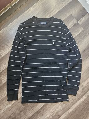 Polo by Ralph Lauren Men's Black Striped Long-Sleeve Tee